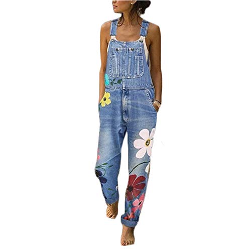 ORANDESIGNE Jeanslatzhose Damen Latzhose Jeans Lange Hose Denim Overall Jumpsuit Playsuit Jeans Vintage Loose Fit Hoseanzug Romper A Blau Medium von ORANDESIGNE