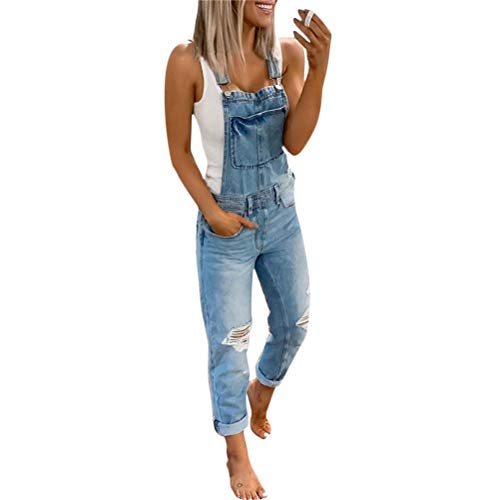 ORANDESIGNE Jeanslatzhose Damen Latzhose Jeans Lange Hose Denim Overall Jumpsuit Playsuit Jeans Vintage Loose Fit Hoseanzug Romper D Blau Large von ORANDESIGNE