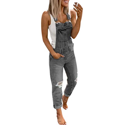 ORANDESIGNE Jeanslatzhose Damen Latzhose Jeans Lange Hose Denim Overall Jumpsuit Playsuit Jeans Vintage Loose Fit Hoseanzug Romper D Blau Large von ORANDESIGNE