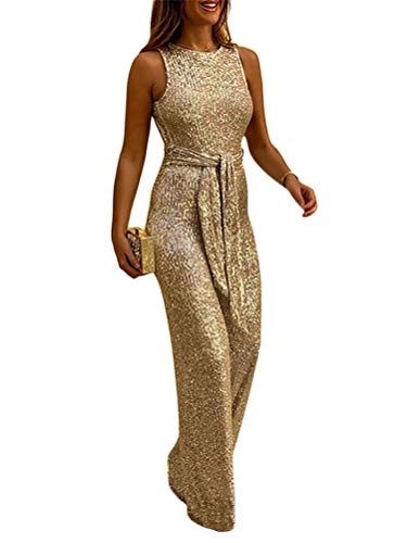 ORANDESIGNE Jumpsuit Damen Glänzend Brillant Einteiler Lang Overall Sommer Hosenanzug Ärmellos Rückenfrei Festival Party Playsuit Romper mit Weiten Beinen Gold 40 ORANDESIGNE Jumpsuit Damen Glänzend Brillant Einteiler Lang Overall Sommer Hosenanzug Ärmellos Rückenfrei Festival Party Playsuit Romper mit Weiten Beinen Gold 40 von ORANDESIGNE