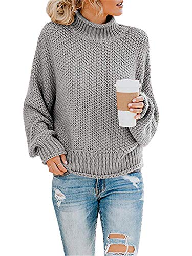 ORANDESIGNE Langarm Einfarbig Sweater Oberteil Tops für Herbst Winter Oversize Loose Lange Ärmel Stricken Oberteil Tops Beiläufige Grobstrickpullover Strickpullover Sweatshirts A Grau, S von ORANDESIGNE