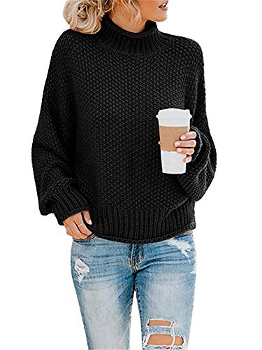 ORANDESIGNE Langarm Einfarbig Sweater Oberteil Tops für Herbst Winter Oversize Loose Lange Ärmel Stricken Oberteil Tops Beiläufige Grobstrickpullover Strickpullover Sweatshirts A Schwarz M von ORANDESIGNE