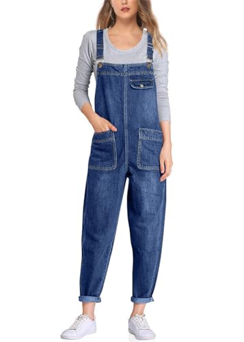 ORANDESIGNE Latzhosen für Damen Sommer Dungarees Jeans Overall Lose Denim Latzhose Leicht Jeans Jumpsuits Bib Verstellbare für Frauen Umstandsmode Latzhose A Blau L von ORANDESIGNE