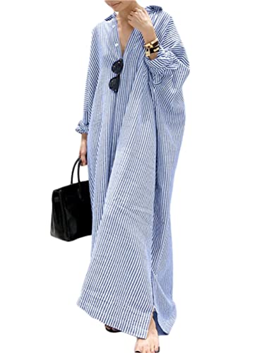 ORANDESIGNE Maxikleider Damen Freizeitkleid Langarm Blusenkleid Hemdkleid Langarm Kleid Übergroße Freizeit Maxikleid Streifen Split Kleider Z3-blau M ORANDESIGNE Maxikleider Damen Freizeitkleid Langarm Blusenkleid Hemdkleid Langarm Kleid Übergroße Freizeit Maxikleid Streifen Split Kleider Z3-blau M von ORANDESIGNE