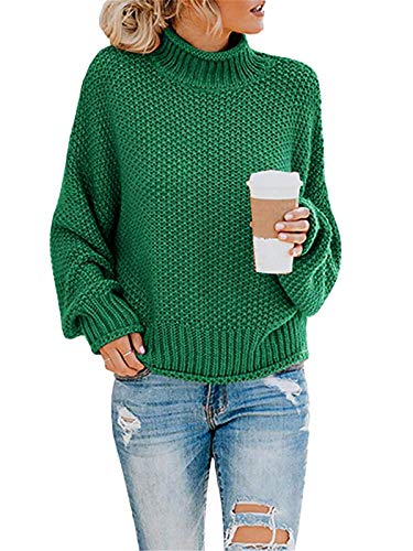 ORANDESIGNE Pullover Damen Elegant Winter Rollkragenpullover Strickpullover Grobstrickpullover Langärmeligem übergroßen Sweater Sweatshirt Herbst Winter A Grün XL von ORANDESIGNE