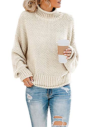 ORANDESIGNE Pullover Damen Warm Strickpullover Rollkragenpullover Solid Wrap Gestrickt Langarmshirts Oberteile CasualOversize Loose Lange Ärmel Stricken Oberteil Tops A Weiß S von ORANDESIGNE