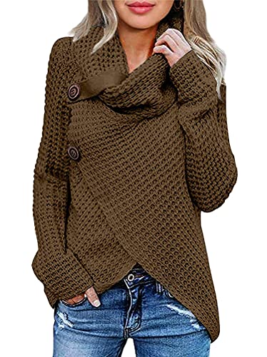 ORANDESIGNE Rollkragenpullover Strickpullover Damen Oversize Rollkragen Pullover Grobstrick Winterpullover Strickpulli Sweater lässig Outwear Casual Elegant C Armeegrün M von ORANDESIGNE