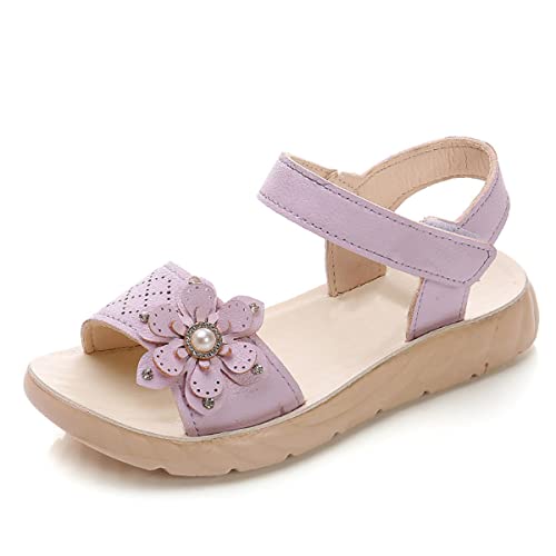 ORANDESIGNE Sandalen Mädchen Sandalen Sommer Leder Blumen für Kleinkind Mädchen Sandalen Mädchen kinder Sandale Schuhe Sommer Peeptoe Sandalen mit Klettveschluss E Violett 37 EU von ORANDESIGNE