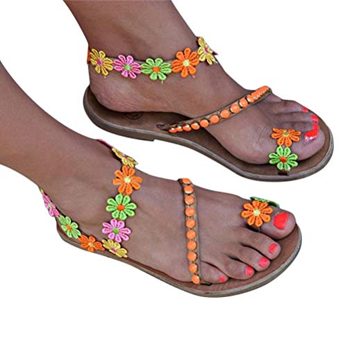 ORANDESIGNE Sandalen Sommer Damen Offene Schuhe Rom Damen Flip Flops Freizeit Sommerschuhe Vintage Sandalen Sandal Flache Sandals Zehentrenner Boho Strandsandalen H Orange 36 EU von ORANDESIGNE