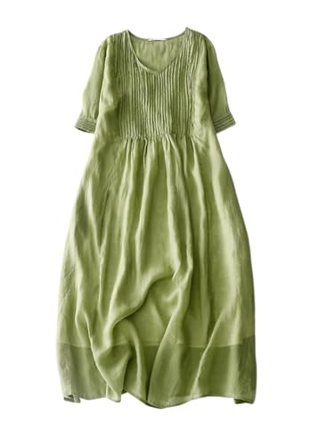 ORANDESIGNE Sommerkleid Damen Leinenkleid V-Ausschnitt Leinen Kleider Casual Strandkleid Kurzarm Einfarbig Hohe Taille Kleid Shirtkleider Freizeitkleid A-Linie Plissiert Midikleid A Grün S ORANDESIGNE Sommerkleid Damen Leinenkleid V-Ausschnitt Leinen Kleider Casual Strandkleid Kurzarm Einfarbig Hohe Taille Kleid Shirtkleider Freizeitkleid A-Linie Plissiert Midikleid A Grün S von ORANDESIGNE