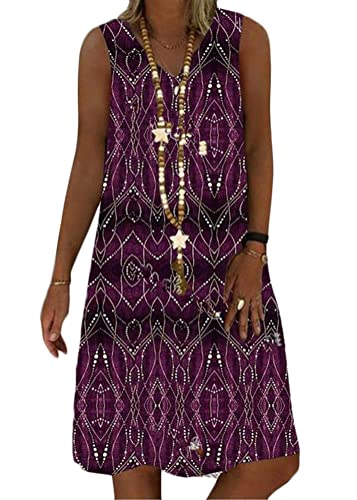 ORANDESIGNE Sommerkleid Damen V-Ausschnitt Strandkleider Einfarbig A-Linie Kleid Boho Knielang Kleid Ärmellos Streifen Kleid Ohne Zubehör H Violett 50 ORANDESIGNE Sommerkleid Damen V-Ausschnitt Strandkleider Einfarbig A-Linie Kleid Boho Knielang Kleid Ärmellos Streifen Kleid Ohne Zubehör H Violett 50 von ORANDESIGNE