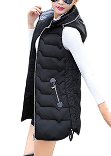 ORANDESIGNE Daunenweste Für Damen Weste Warmer Daunenmantel Hooded Leichte Gesteppte Weste Jacke Lange Dicker Lose Slim Zip Gilet Für Damen Mädchen Winter Outdoor Klettern Reisen J Schwarz S von ORANDESIGNE