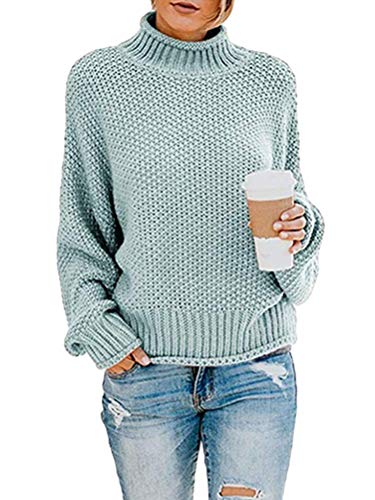 ORANDESIGNE Strickpullover Rollkragen Damen Pullover Jumper Strick Pulli Oversize Langarm Strickpulli Stricksweatshirt Hellblau 48 von ORANDESIGNE