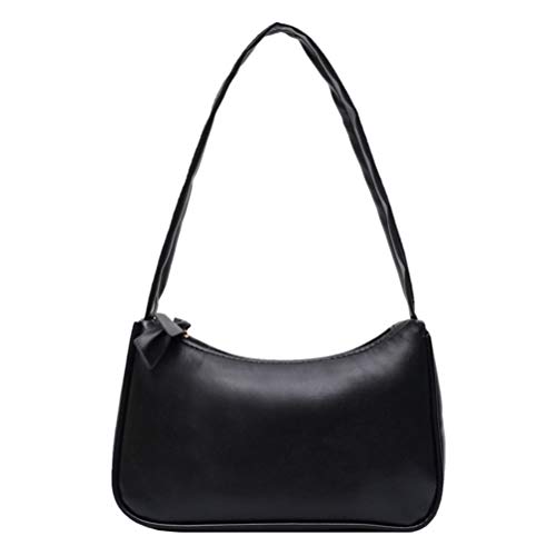 ORANDESIGNE Unterarmtasche für Damen im Retro-Stil, Schleife, Handtasche, PU-Leder, Tasche mit Griff oben Taschen mit Tragegriff Schwarz von ORANDESIGNE