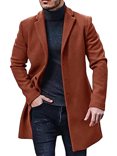 ORANDESIGNE Wollmantel Herren Lang Winter Wintermantel Mantel Slim Fit Elegant Business Trenchcoat Jacke Reverskragen Business Parka Pelzkrage Mantel mit Taschen Wolljacke B Braun M von ORANDESIGNE