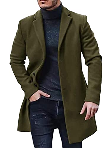 ORANDESIGNE Wollmantel Herren Lang Winter Wintermantel Mantel Slim Fit Elegant Business Trenchcoat Jacke Reverskragen Business Parka Pelzkrage Mantel mit Taschen Wolljacke B Grün XS von ORANDESIGNE