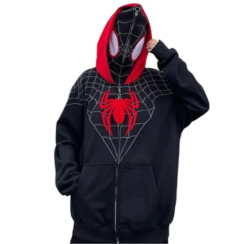 ORANDESIGNE Y2k Zip Up Hoodie Spider Grunge Vintage Gothic Kapuzenjacke Halloween Hunny E Schwarz XXL von ORANDESIGNE