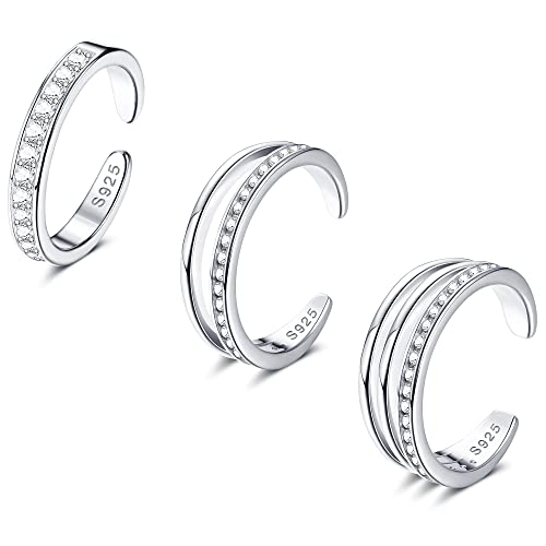 ORAZIO 3PCS 925 Sterling Silber Zehenringe für Frauen Einstellbare Offene Zehenringe Cubic Zirconia Band Zehenring Set Sommer Strand Fuß Schmuck Set von ORAZIO