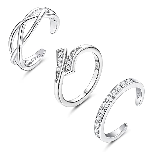 ORAZIO 3PCS 925 Sterling Silber Zehenringe für Frauen Einstellbare Offene Zehenringe Kleine Finger Offenes Gelenk Schwanz Ringe Sommer Strand Schmuck Set 4 von ORAZIO