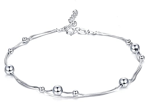 ORAZIO 925 Sterling Silber Fußkettchen Mehrschichtige Fußkettchen Für Frauen Herz Runde Kugel Fußkettchen Verstellbare Kette Sommer Strand Fußschmuck Stil1 von ORAZIO