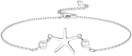 ORAZIO 925 Sterling Silber Fußkettchen Mehrschichtige Fußkettchen Für Frauen Herz Runde Kugel Fußkettchen Verstellbare Kette Sommer Strand Fußschmuck Stil5 von ORAZIO