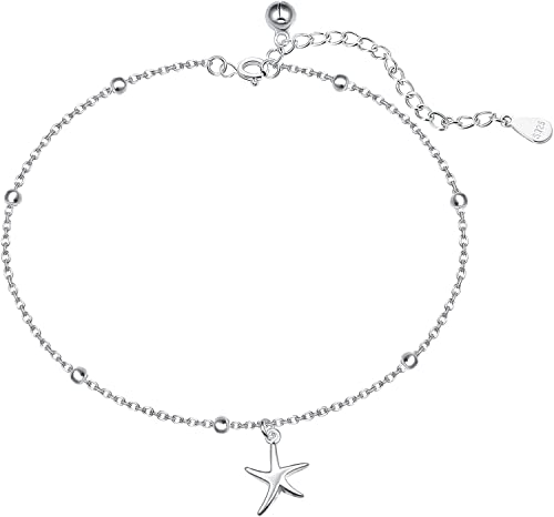 ORAZIO 925 Sterling Silber Fußkettchen Mehrschichtige Fußkettchen Für Frauen Herz Runde Kugel Fußkettchen Verstellbare Kette Sommer Strand Fußschmuck Stil7 von ORAZIO