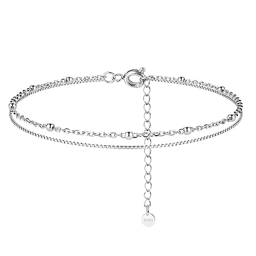 ORAZIO 925 Sterling Silber Knöchel Armband Mehrschichtige Fußkettchen für Frauen Herz Runde Kugel Zirkon Mehrere Stile Fußkettchen Verstellbare Kette Sommer Strand Fußschmuck 6 von ORAZIO