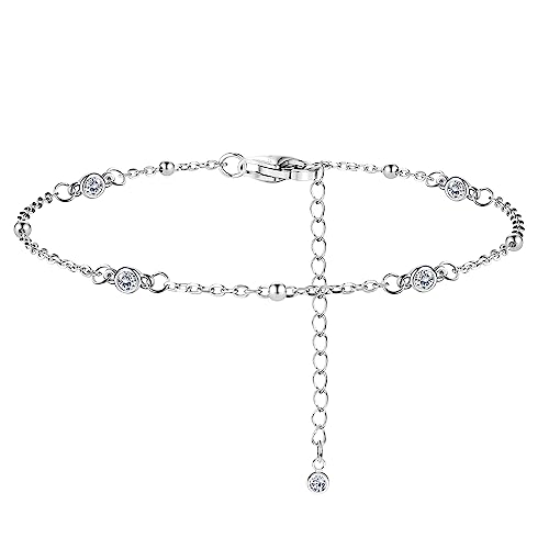 ORAZIO 925 Sterling Silber Knöchel Armband Mehrschichtige Fußkettchen für Frauen Herz Runde Kugel Zirkon Mehrere Stile Fußkettchen Verstellbare Kette Sommer Strand Fußschmuck 8 von ORAZIO