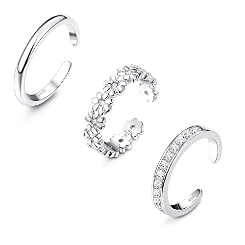 ORAZIO Zehenring Silber 925 Damen Mädchen Offene Zehenringe Verstellbare Platinbeschichtung Hypoallergen Kleiner Fingerring Pinky Ring Silber Einfacher Toe Ring Set Fußschmuck von ORAZIO