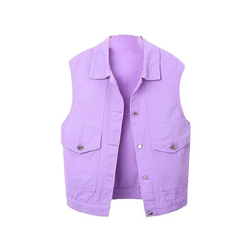 ORDOBO Jeansweste Für Damen - Frühling Herbst Weste Jacke Frauen Koreanischen Stil Ärmellose Kurze Sommer Tops Oberbekleidung Vintage Mode Kleidung Plus Größe, Lila, S von ORDOBO