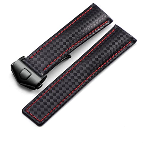 ORKDFJ Uhrenarmband aus Karbonfaser, strukturiertes Kalbsleder, für TAG Heuer 20 mm, 22 mm, Ersatzzubehör, Herren-Uhrenarmband und Faltschließe, 20 mm, 22 mm, Schwarz / Rot, 20 mm, Achat von ORKDFJ