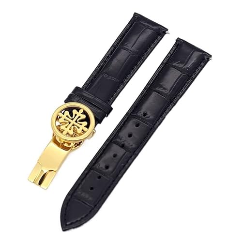 ORKDFJ Uhrenarmband aus echtem Leder, 19 mm, 20 mm, 22 mm, Uhrenarmband für Patek Philippe Wath Armbänder mit Edelstahl-Faltschließe, für Herren und Damen, 19 mm, Achat von ORKDFJ