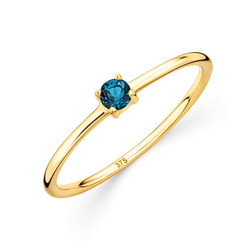 OROVI Damen Goldschmuck, Verlobungsring mit Blautopas, Gold Ring mit Solitaire Edelstein Geburtsstein blau, 9 Karat (375) Gelbgold von OROVI