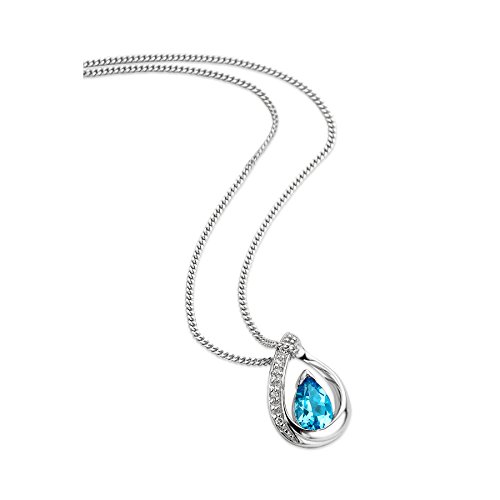 Orovi Schmuck Damen 0.01 Ct Diamant Halskette mit tropfen Anhänger Edelstein/Geburtsstein Topas in blau und Diamanten Brillanten Kette aus Weißgold 9 Karat / 375 Gold, länge 45 cm von OROVI