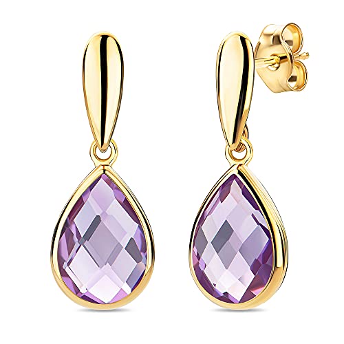 Orovi Schmuck Damen Tropfen Ohrringe Gelbgold mit Edelstein/Geburtsstein Februar Amethyst in blau Ohrhänger aus 14 Karat (585) Gold von OROVI