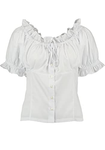 OS Trachten Damen Bluse Kurzarm Trachtenbluse mit Rundhalsausschnitt Marxi, Größe:34, Farbe:weiß von OS Trachten