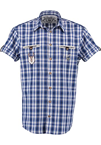 OS Trachten Herren Hemd Kurzarm Trachtenhemd mit Liegekragen Lyroa, Größe:39/40, Farbe:dunkelblau von OS Trachten