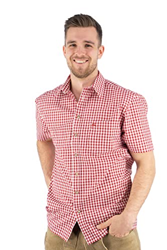 OS Trachten Herren Hemd Kurzarm Trachtenhemd mit Liegekragen Zihul, Größe:51/52, Farbe:mittelrot von OS Trachten