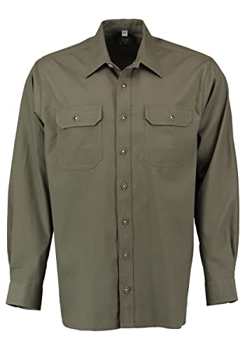 OS Trachten Herren Hemd Langarm Jagdhemd mit Liegekragen Elybu, Größe:43/44, Farbe:trachtengrün von OS Trachten