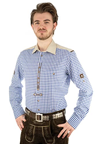 OS Trachten Herren Hemd Langarm Trachtenhemd mit Liegekragen Brelo, Größe:41/42, Farbe:Mittelblau von OS Trachten