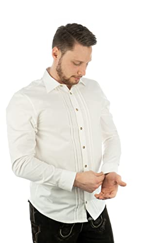 OS Trachten Herren Hemd Langarm Trachtenhemd mit Liegekragen Gluxex, Größe:51/52, Farbe:weiß von OS Trachten