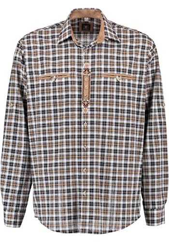 OS Trachten Herren Hemd Langarm Trachtenhemd mit Liegekragen Hidayo, Größe:41/42, Farbe:Dunkelbraun von OS Trachten