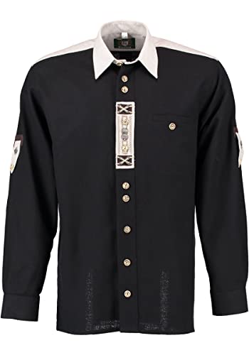 OS Trachten Herren Hemd Langarm Trachtenhemd mit Liegekragen Nvoion, Größe:41/42, Farbe:schwarz von OS Trachten