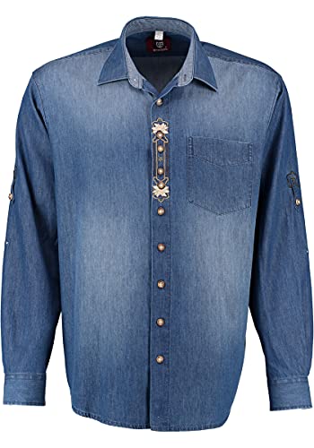OS Trachten Herren Hemd Langarm Trachtenhemd mit Liegekragen Pampovo, Größe:49/50, Farbe:Marine von OS Trachten