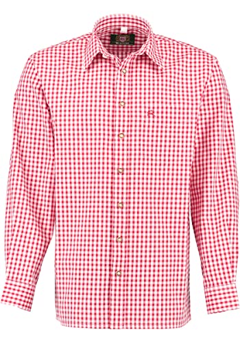 OS Trachten Herren Hemd Langarm Trachtenhemd mit Liegekragen Panxeta, Größe:47/48, Farbe:mittelrot von OS Trachten