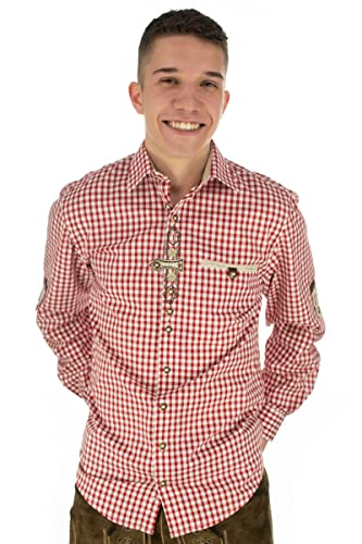 OS Trachten Herren Hemd Langarm Trachtenhemd mit Liegekragen Trufu, Größe:45/46, Farbe:mittelrot von OS Trachten