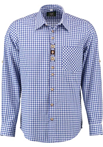 OS Trachten Herren Hemd Langarm Trachtenhemd mit Liegekragen Utamo, Größe:45/46, Farbe:Mittelblau von OS Trachten