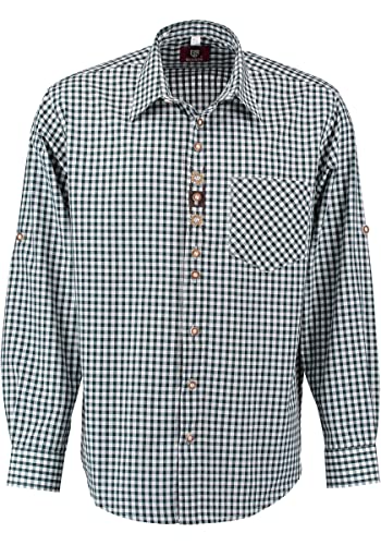 OS Trachten Herren Hemd Langarm Trachtenhemd mit Liegekragen Utamo, Größe:45/46, Farbe:dunkelgrün von OS Trachten