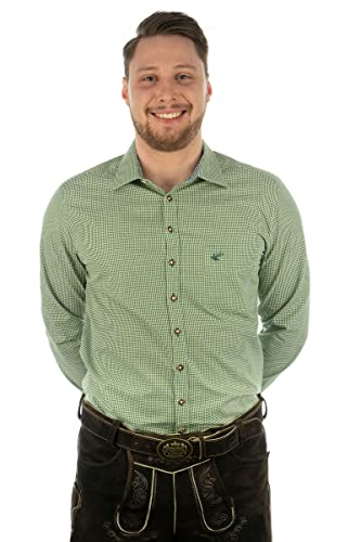 OS Trachten Herren Hemd Langarm Trachtenhemd mit Liegekragen Wacodu, Größe:39/40, Farbe:Khaki/Schlamm von OS Trachten