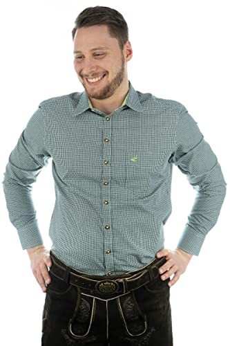 OS Trachten Herren Hemd Langarm Trachtenhemd mit Liegekragen Wacodu, Größe:39/40, Farbe:dunkelgrün von OS Trachten
